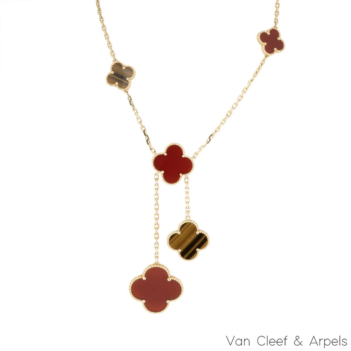 Van Cleef & Arpels Yellow Gold Magic Alhambra Carnelian & Tigers Eye Necklace VCARN5JP00 Van Cleef & Arpels Yellow Gold Magic Alhambra Carnelian & Tigers Eye Necklace VCARN5JP00